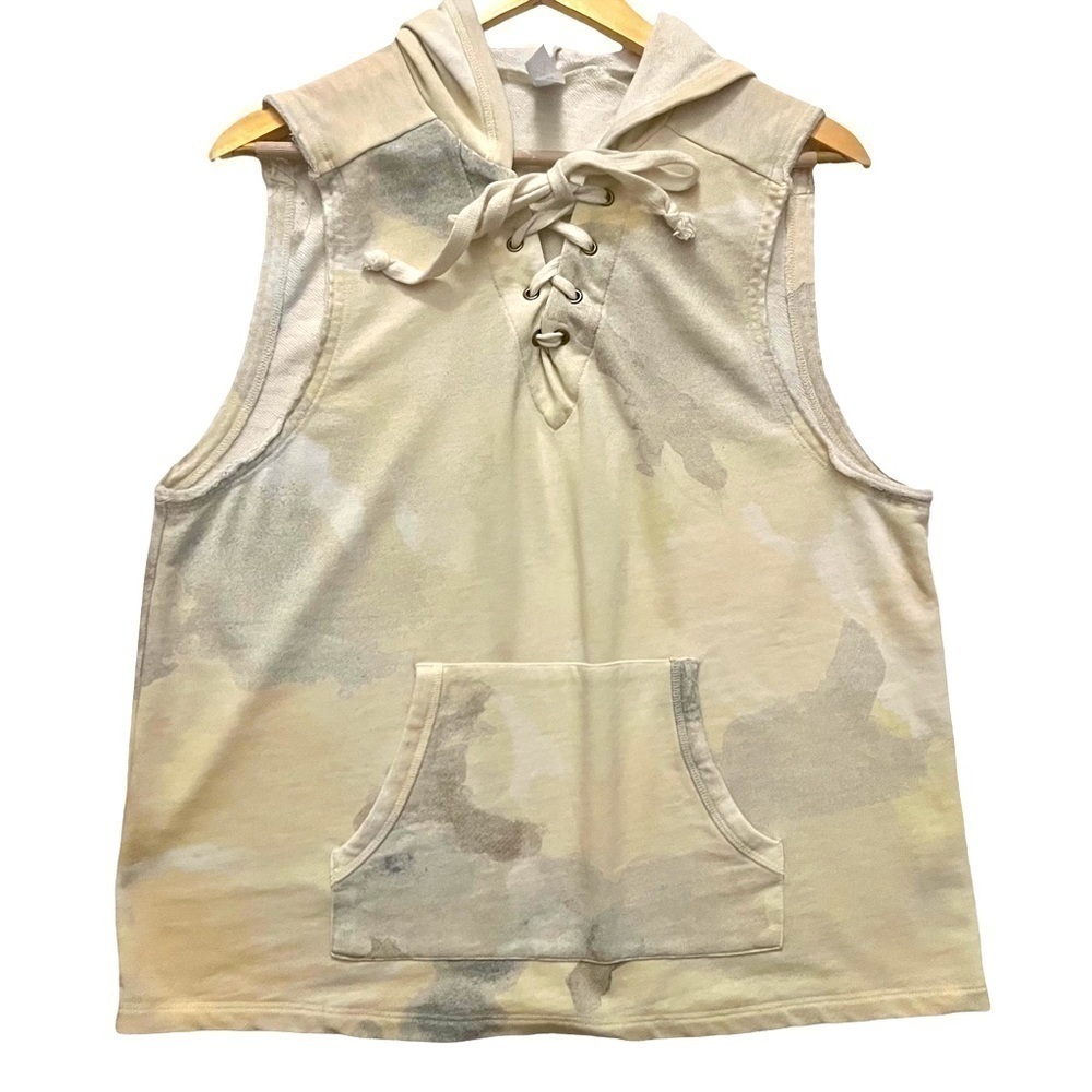 𝅺alternative Apparel Cream Sleeveless hoodie kangaroo pockets Size Medium
